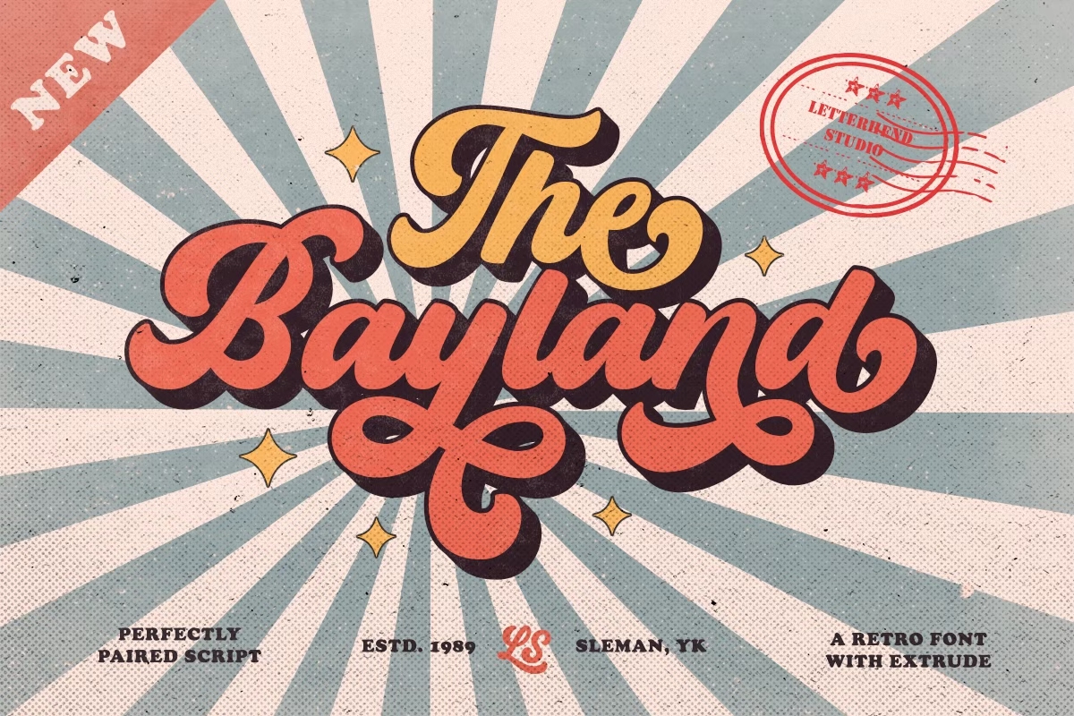 The Bayland - Phông chữ Retro là sự kết hợp độc đáo giữa sự cổ điển và hiện đại. Với kiểu chữ thể hiện sự cổ điển và sự đơn giản của những năm 60s với lớp trang trí hiện đại, phông chữ này chắc hẳn sẽ làm nổi bật mọi thiết kế của bạn. Tải về phông chữ này để mang tới cho các thiết kế của bạn thêm sự phong phú.